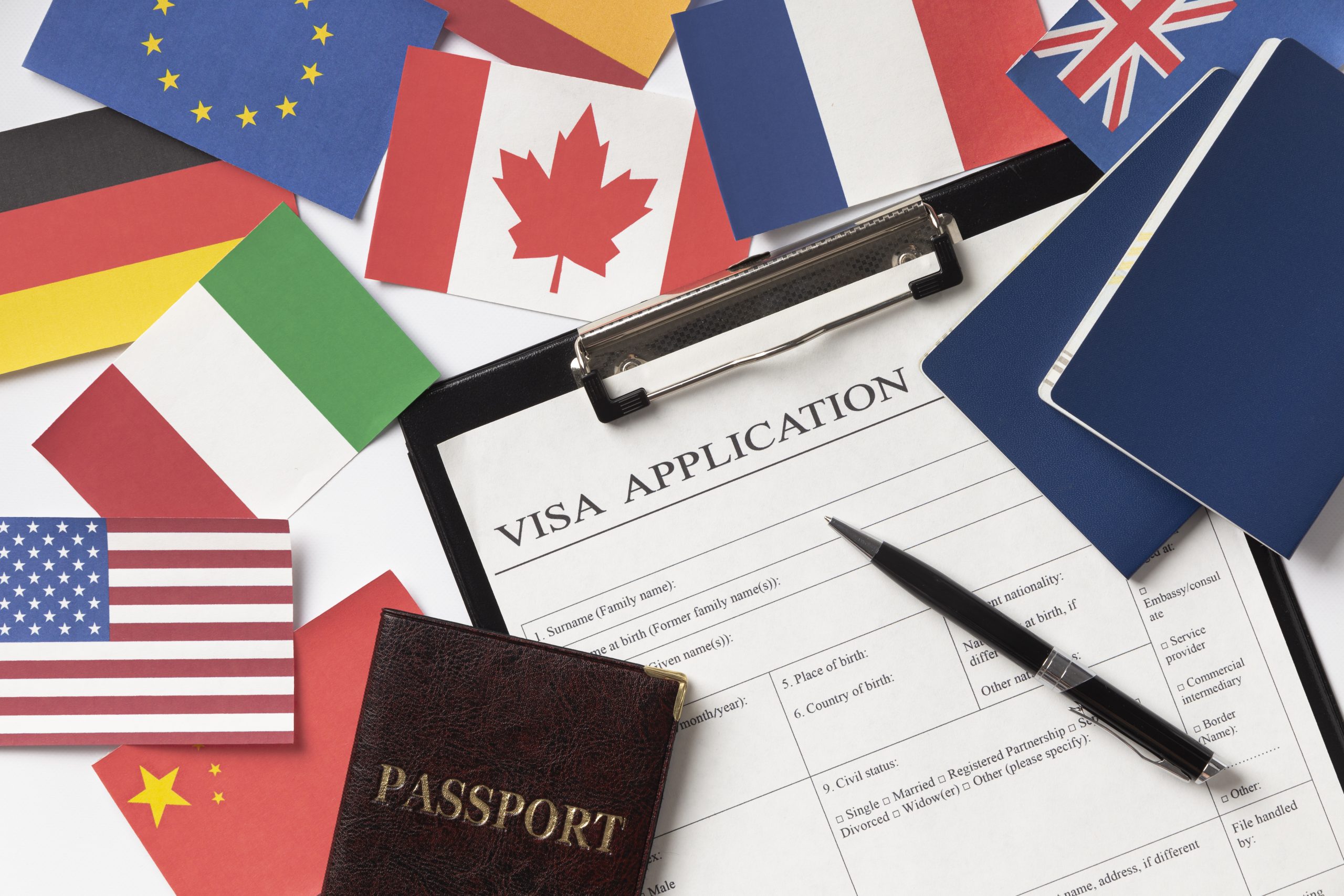 visa application composition with different flags scaled